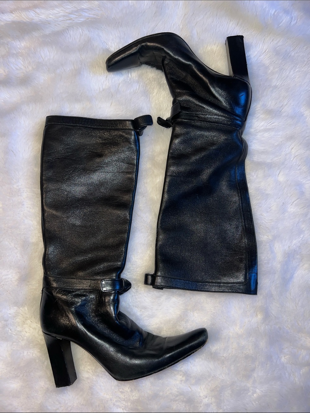 Prada Black Knee-High Leather Boots - Classic Women's Heel